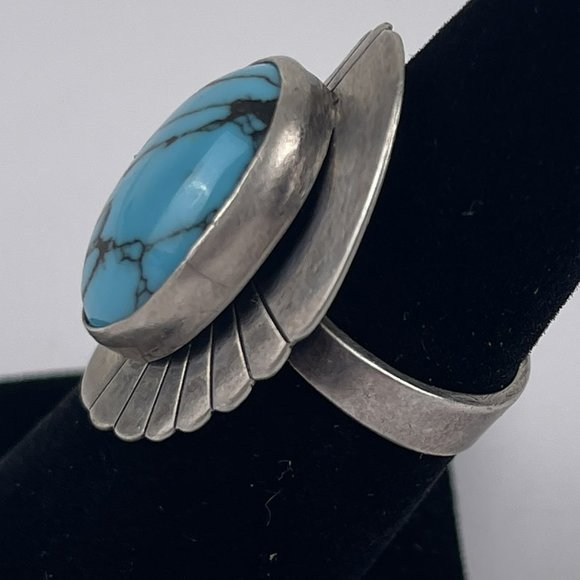 Sterling Silver & Turquoise Signed Ring - Size 6 - Picture 4 of 6